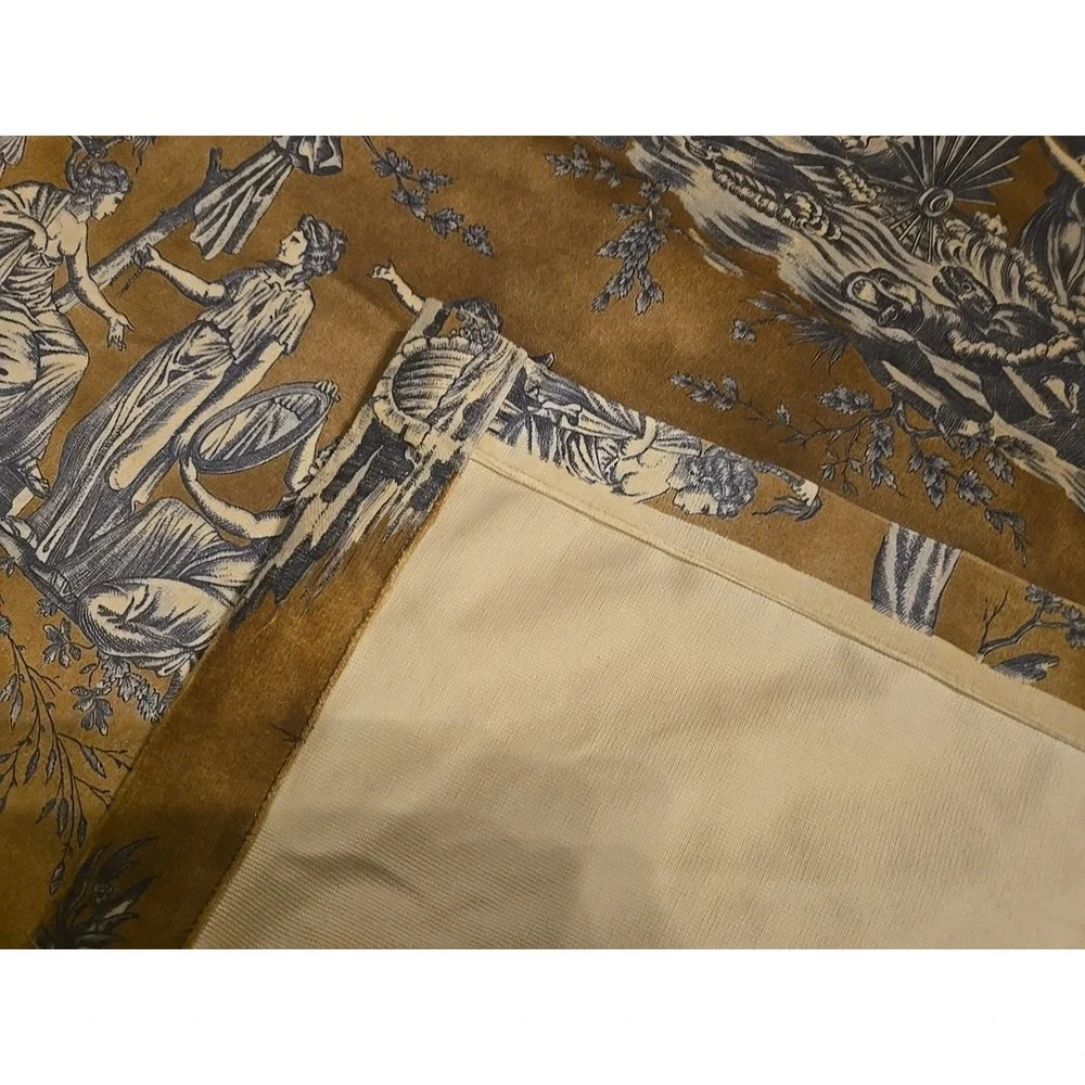 Vintage Toile de Jouy Fabric Panel – French Country Pastoral Scene – Red &‎ Blue